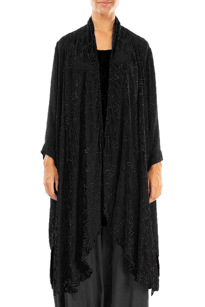 Open Black Devoré Feather Silk Jacket 1