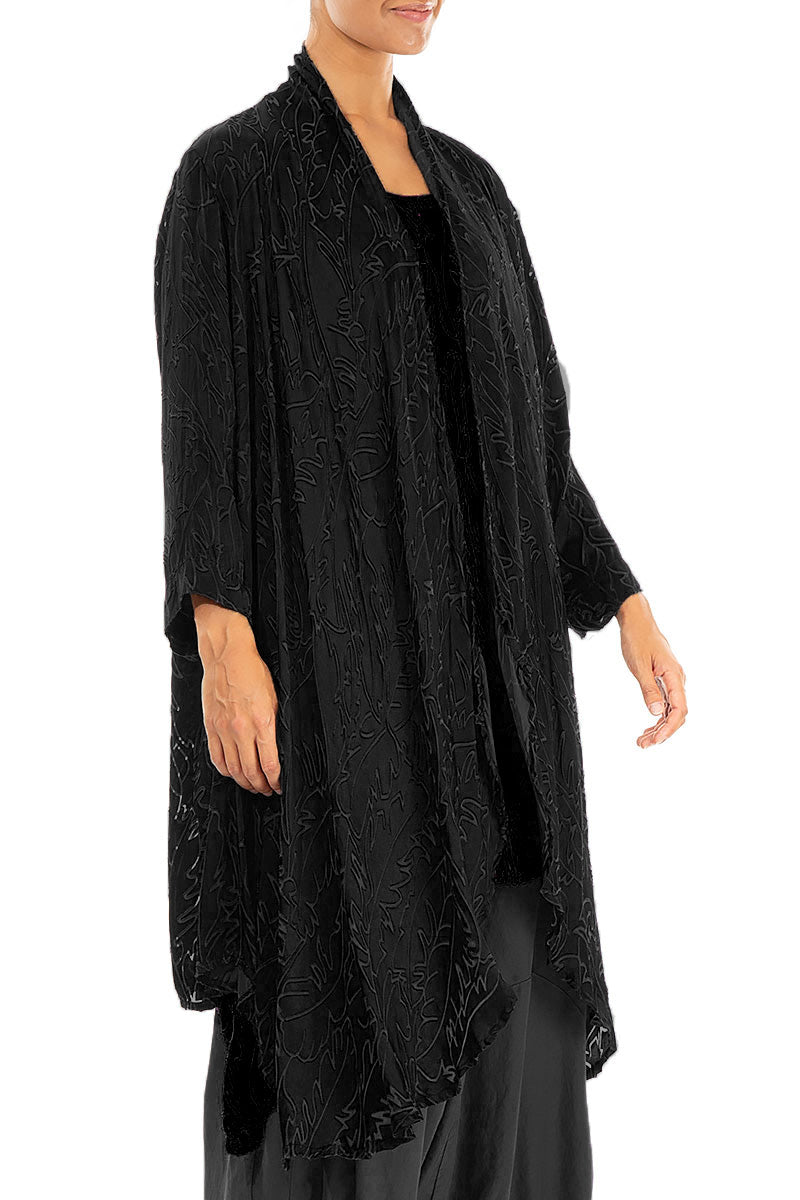 Open Black Devoré Feather Silk Jacket 3