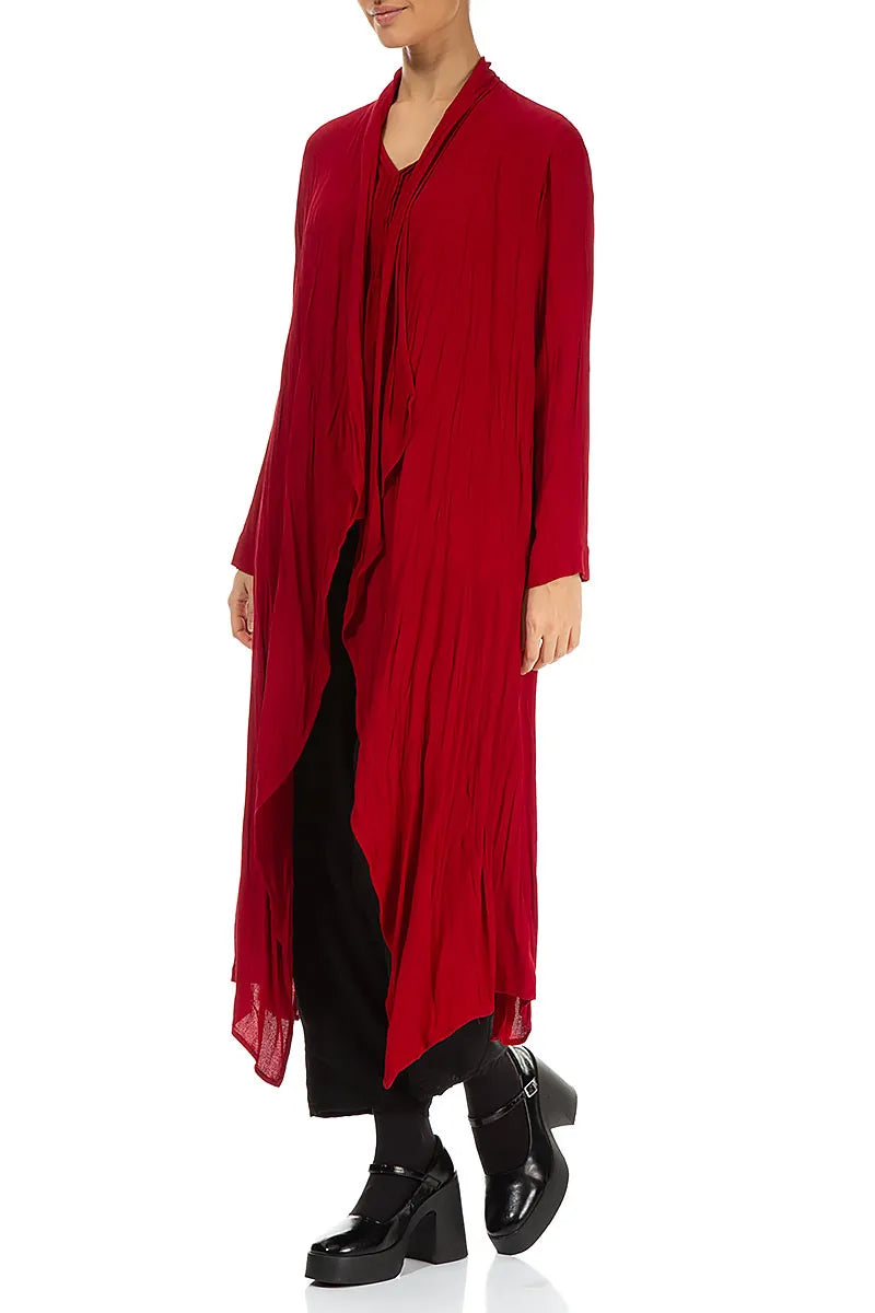 Open Cherry Red Crumpled Viscose Jacket 3