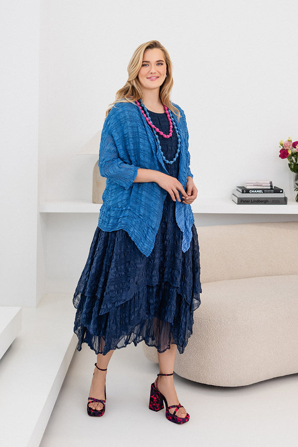 Open Cobalt Blue Textured Silk Jacket 1