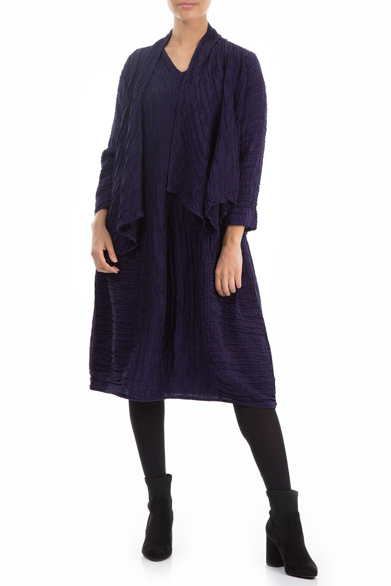 Open Crinkled Royal Purple Silk Linen Jacket 3