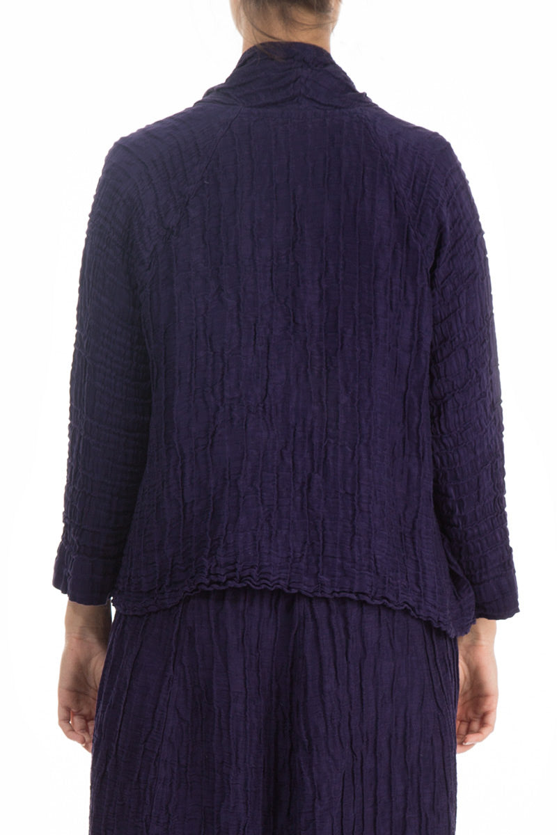 Open Crinkled Royal Purple Silk Linen Jacket 2