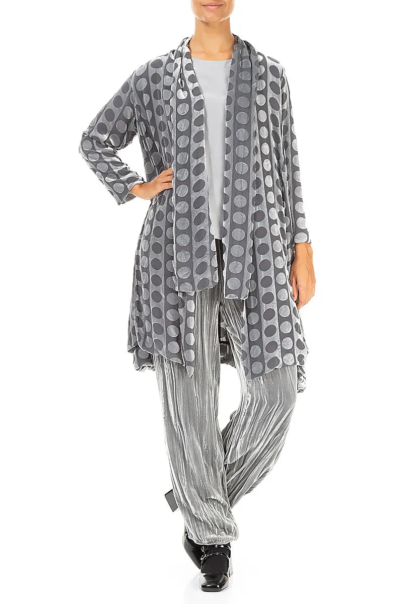 Open Devoré Bubble Lines Silver Silk Velvet Jacket 4