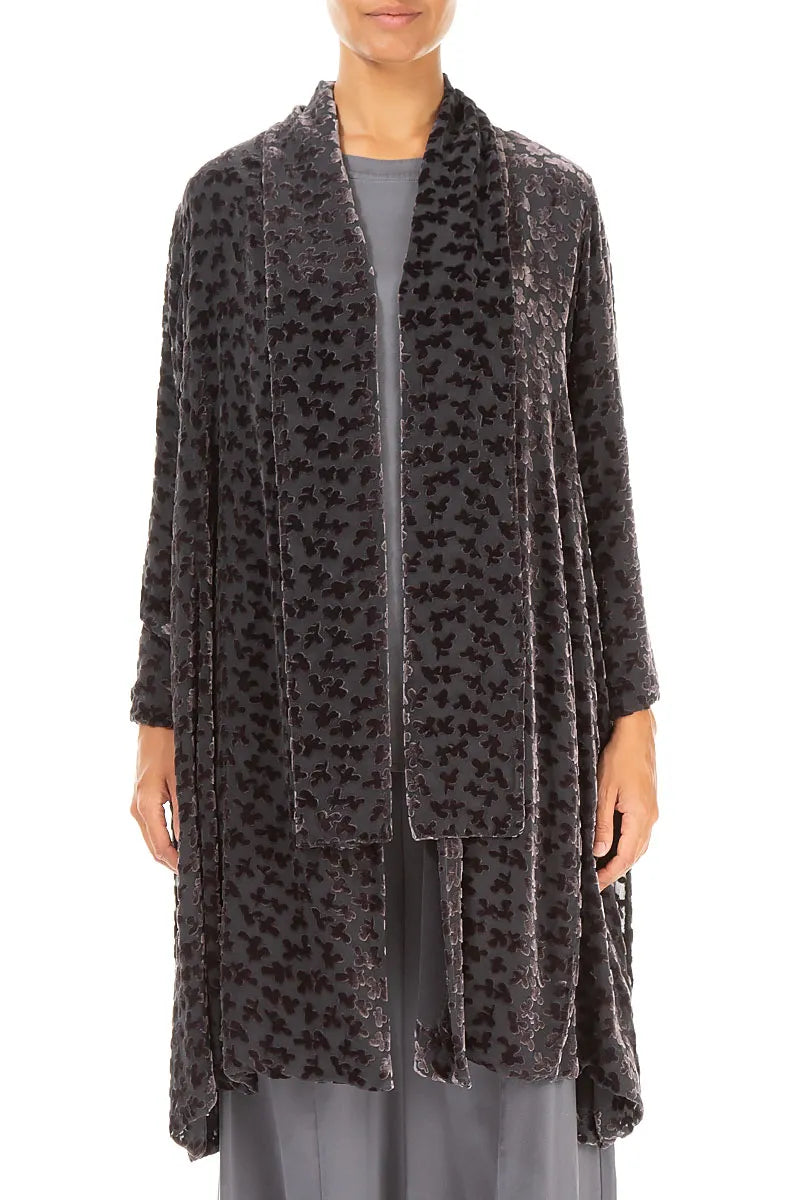 Open Devoré Petals Black Silver Silk Velvet Jacket