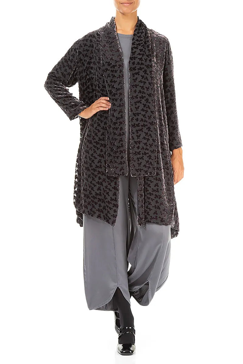 Open Devoré Petals Black Silver Silk Velvet Jacket