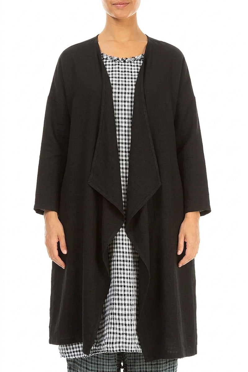 Open Front Black Linen Jacket – grizas.com