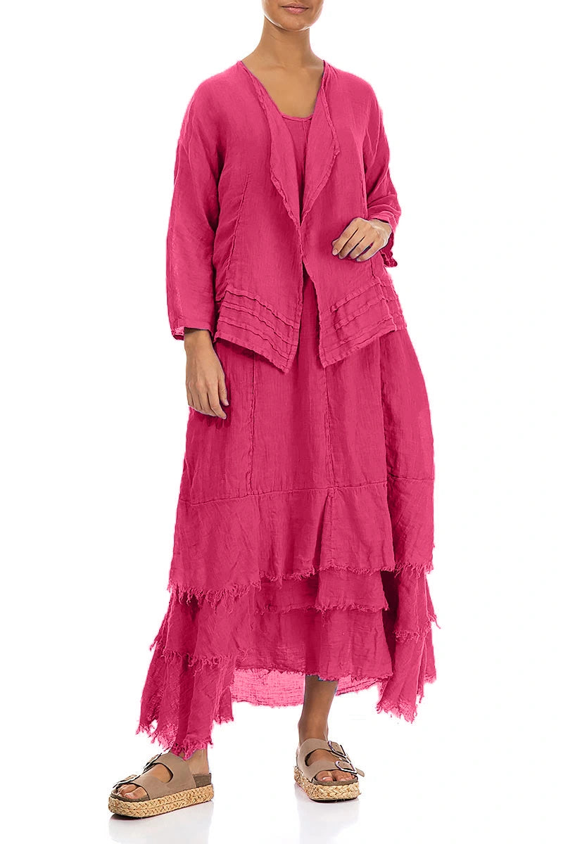 Offene Fuchsia-Gaze-Leinenjacke