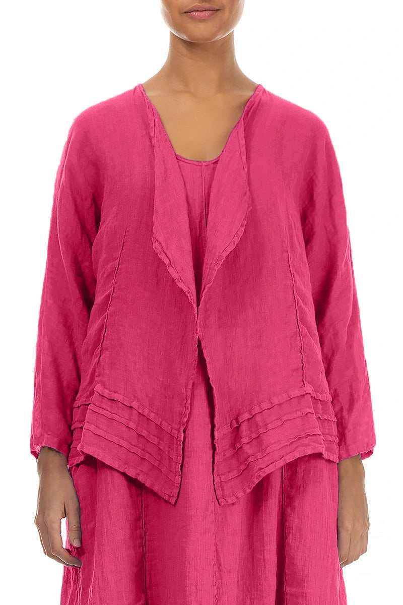 Offene Fuchsia-Gaze-Leinenjacke
