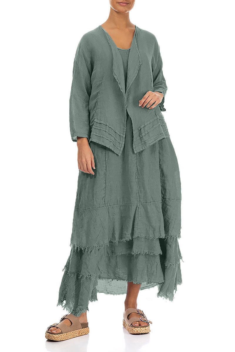 Offene Jacke aus Leinengaze in Salbeigrün