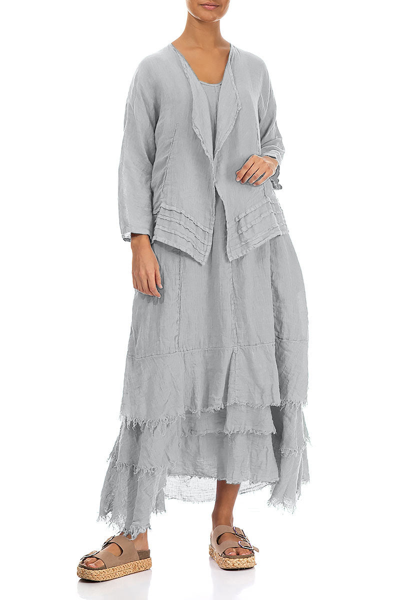 Offene silbergraue Leinenjacke aus Gaze