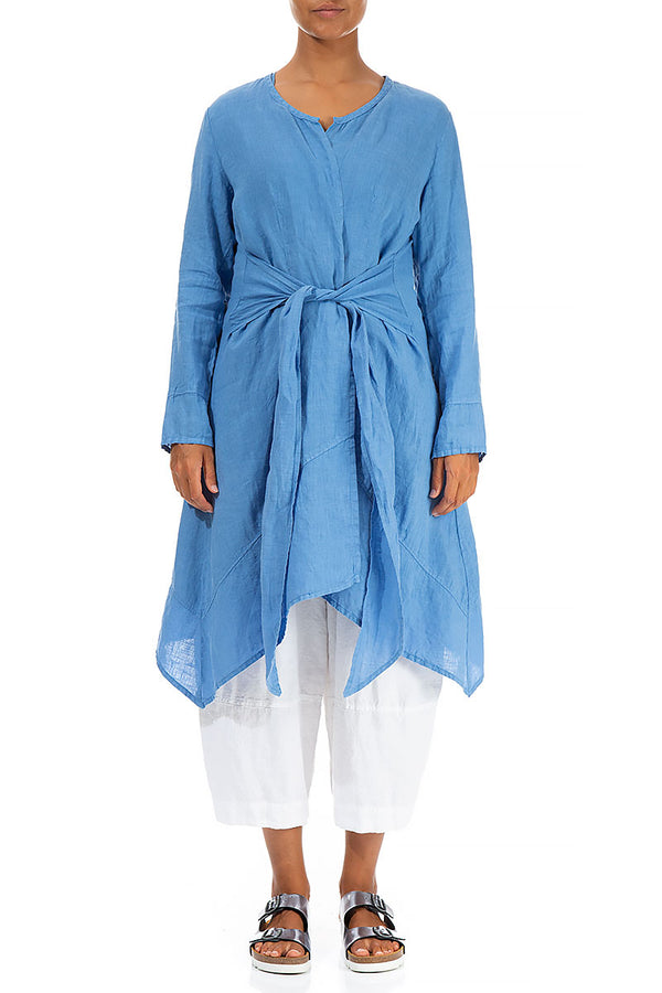 Open Tie Up Cornflower Linen Jacket 1