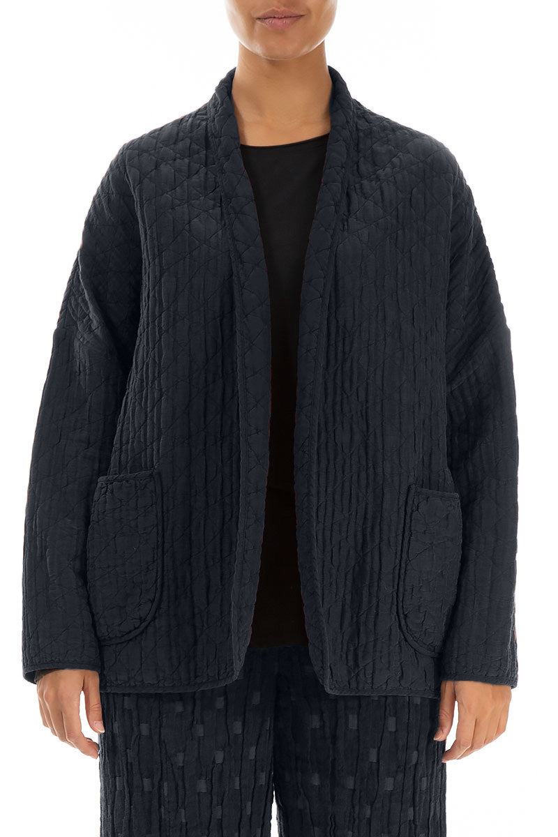 Open Type Midnight Blue Quilted Silk Jacket 1