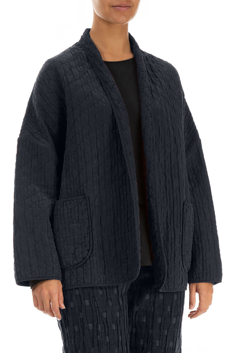 Open Type Midnight Blue Quilted Silk Jacket 3
