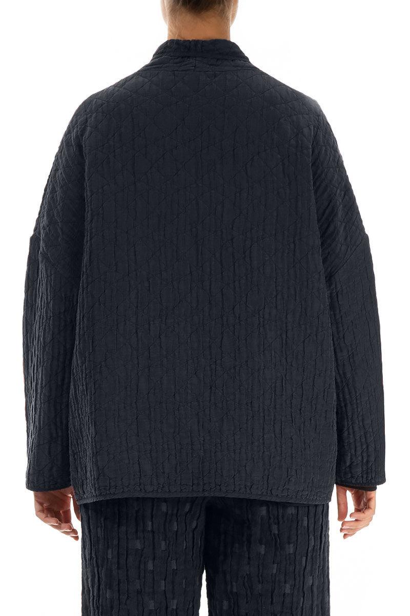 Open Type Midnight Blue Quilted Silk Jacket 2