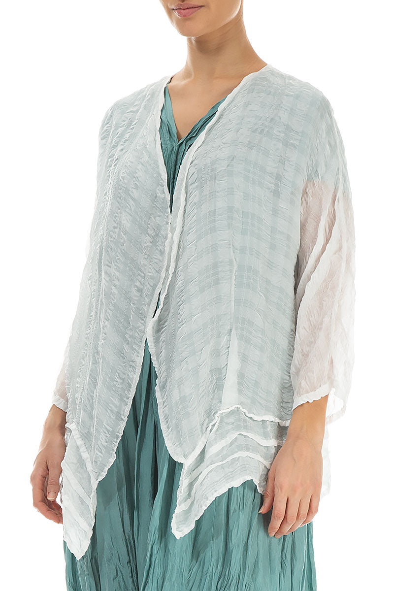 Open White Textured Silk Jacket 3
