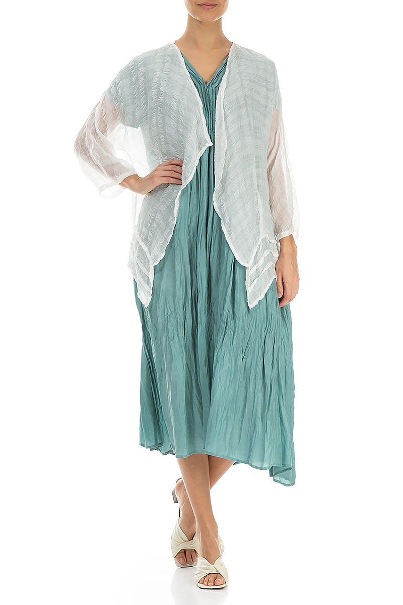 Open White Textured Silk Jacket 4