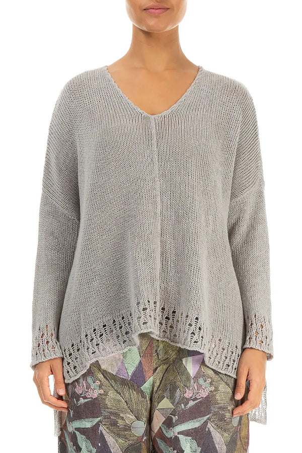 Openwork Hem Grey Linen Jumper 1