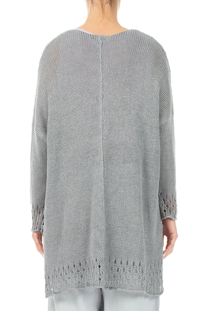 Openwork Hem Grey Linen Jumper 2