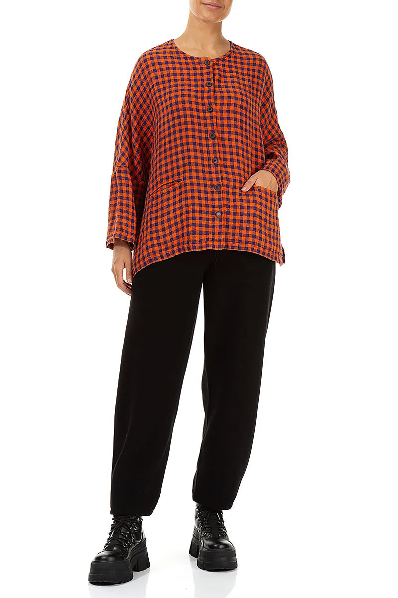 Orange Check Linen Jacket Blouse 4