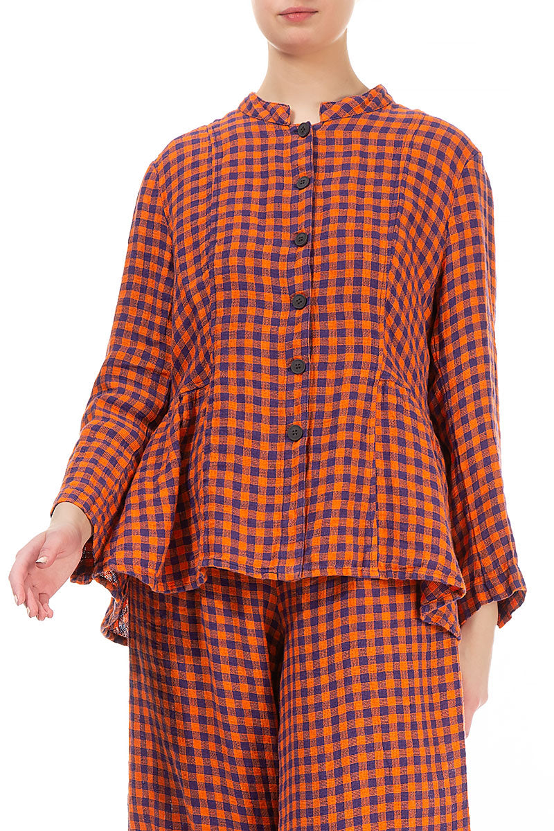 Orange Check Peplum Linen Jacket 3