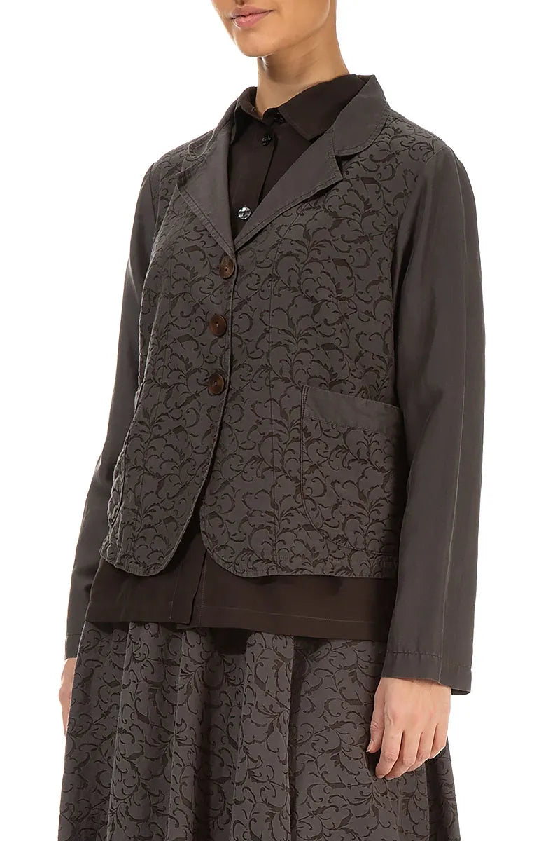 Ornamented Forest Brown Silk Cotton Jacket 3