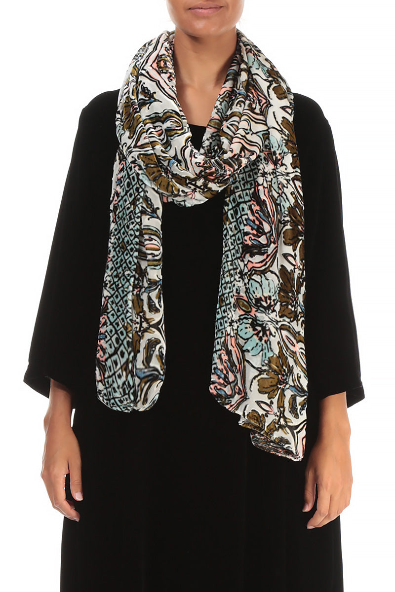 Devoré Ornament Silk Velvet Scarf 1