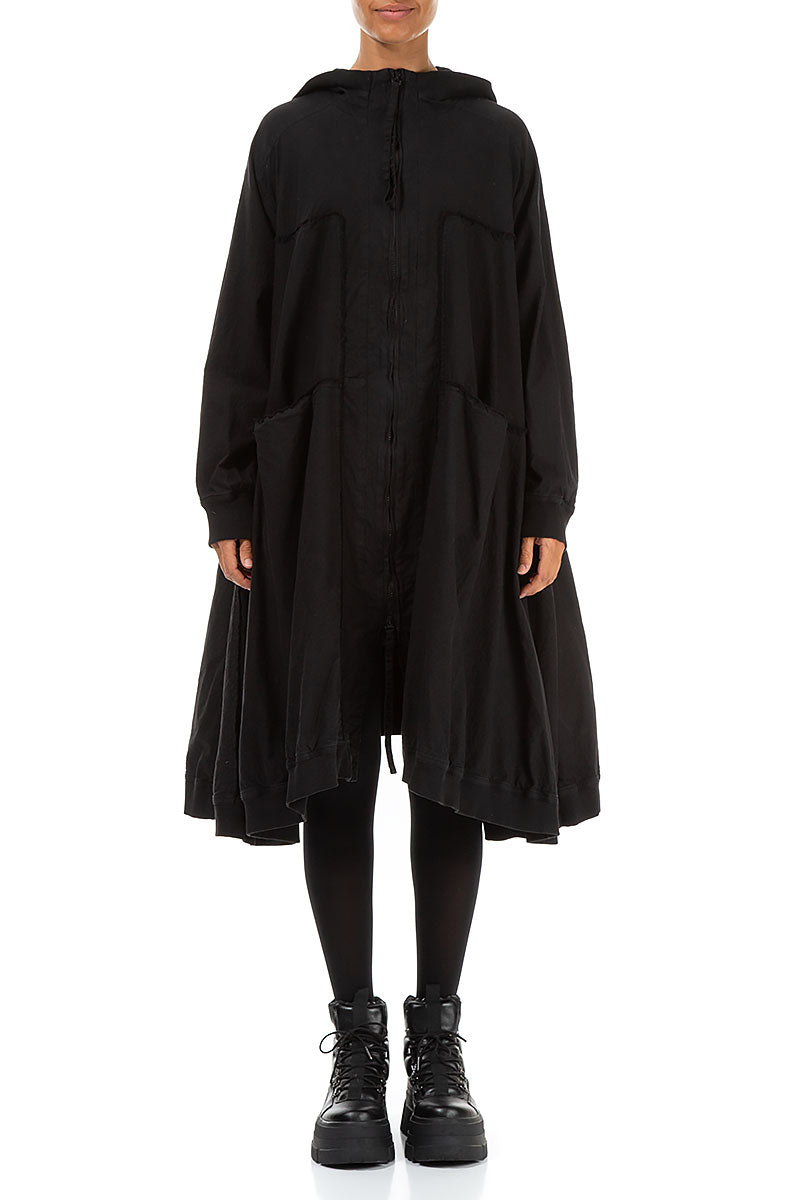 Oversized Black Cotton Swing Coat 1