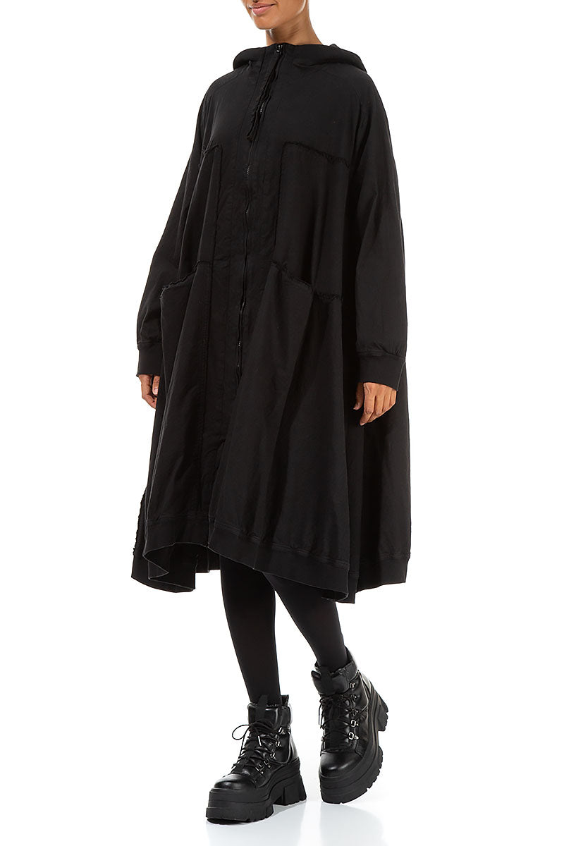 Oversized Black Cotton Swing Coat 4