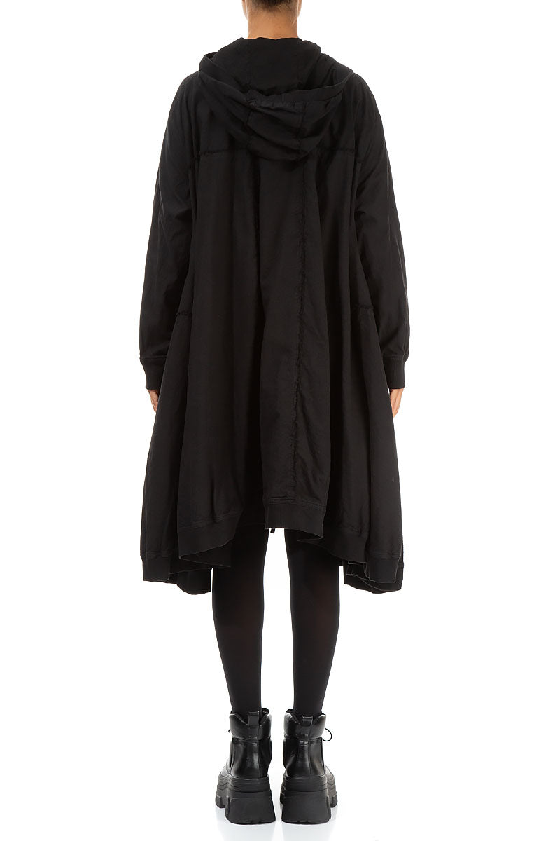 Oversized Black Cotton Swing Coat 2