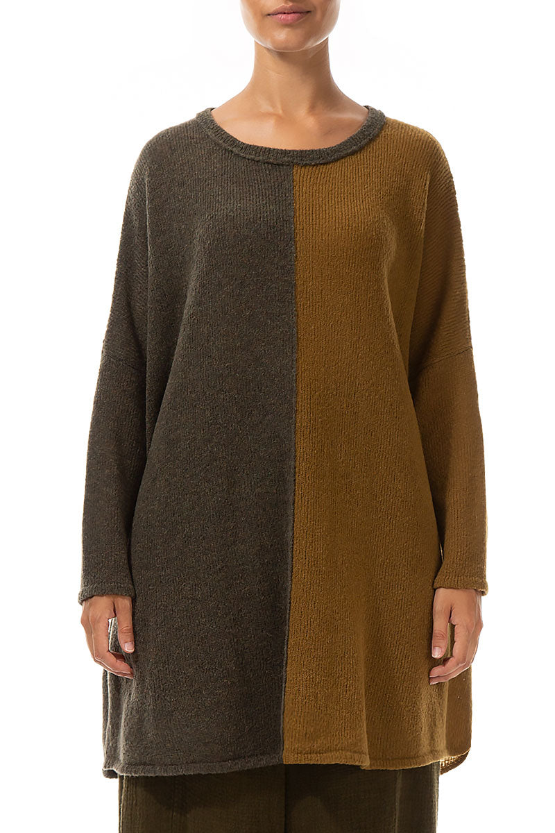 Oversized Dual Khaki Honey Wool Sweater