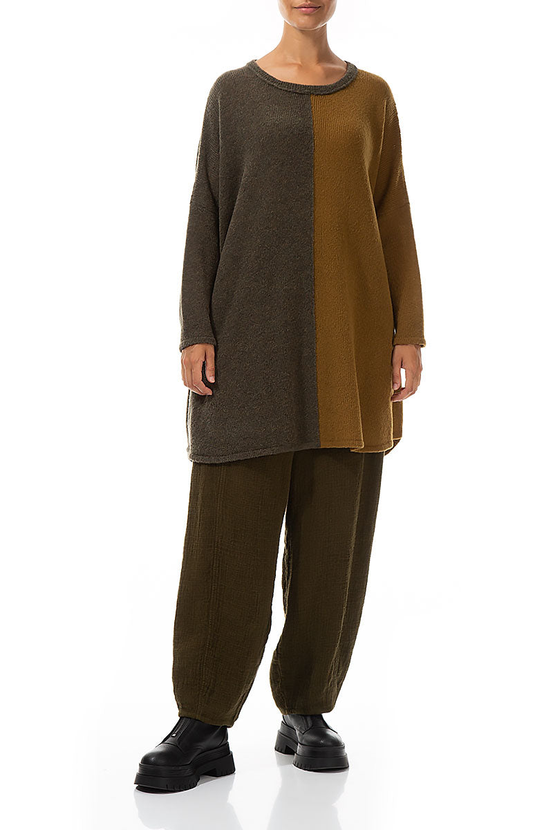 Oversized Dual Khaki Honey Wool Sweater
