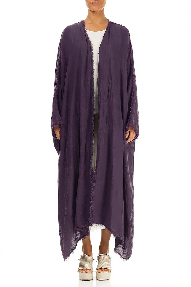 Oversized Raw Edge Amethyst Gauze Linen Jacket