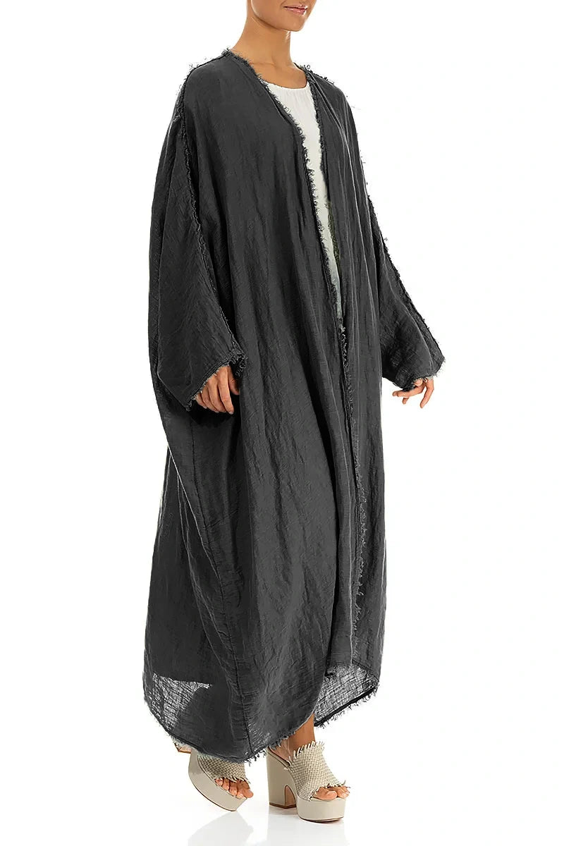 Veste en lin gaze oversize graphite à bords francs