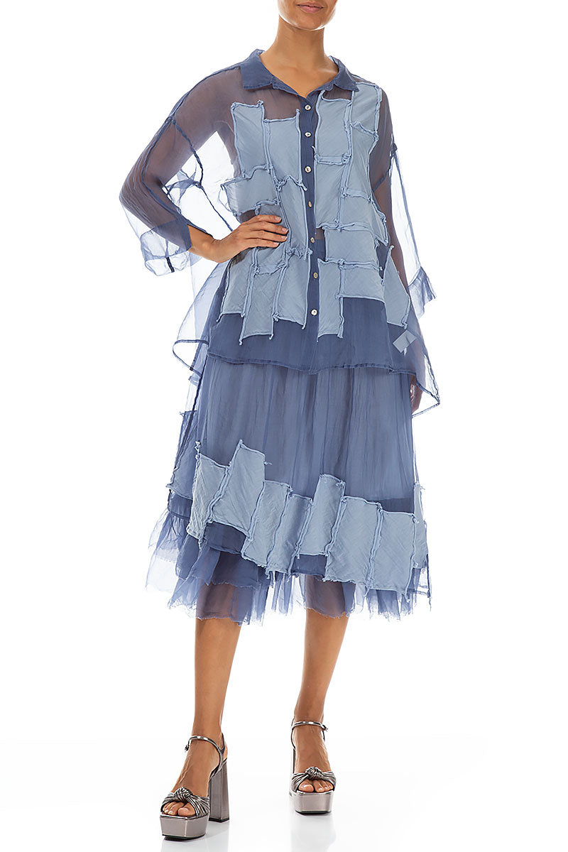 Patch Décor Blue Nova Silk Chiffon Skirt 5