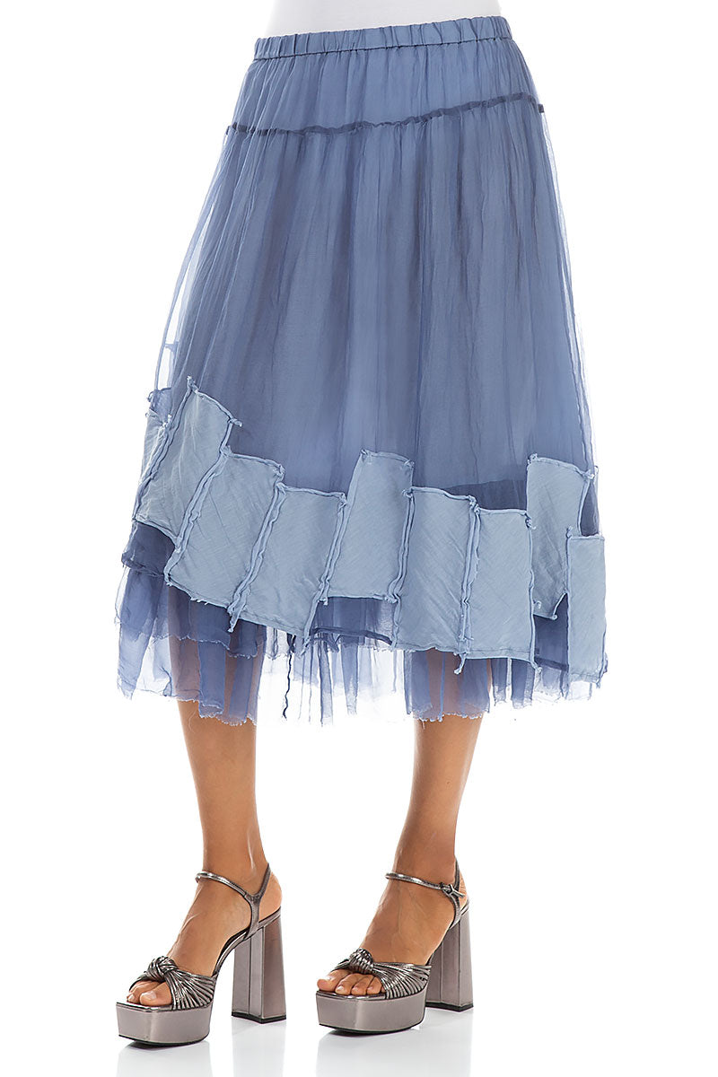 Patch Décor Blue Nova Silk Chiffon Skirt 4