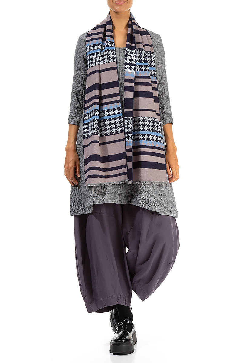 Patterned Navy Mulberry Silk Scarf 2