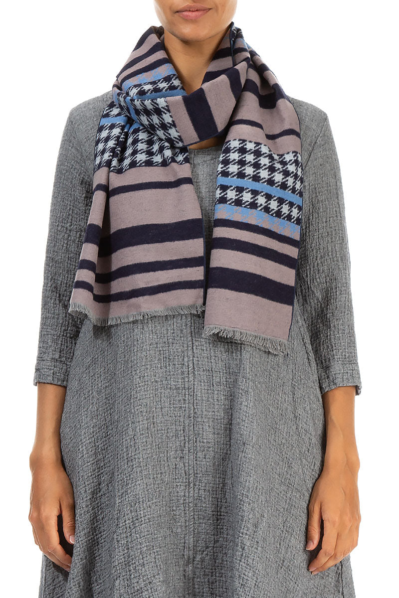 Patterned Navy Mulberry Silk Scarf 1