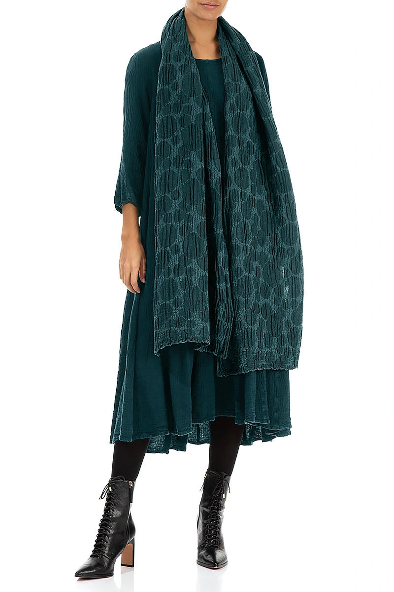 Peacock Circle Silk Linen Scarf 2