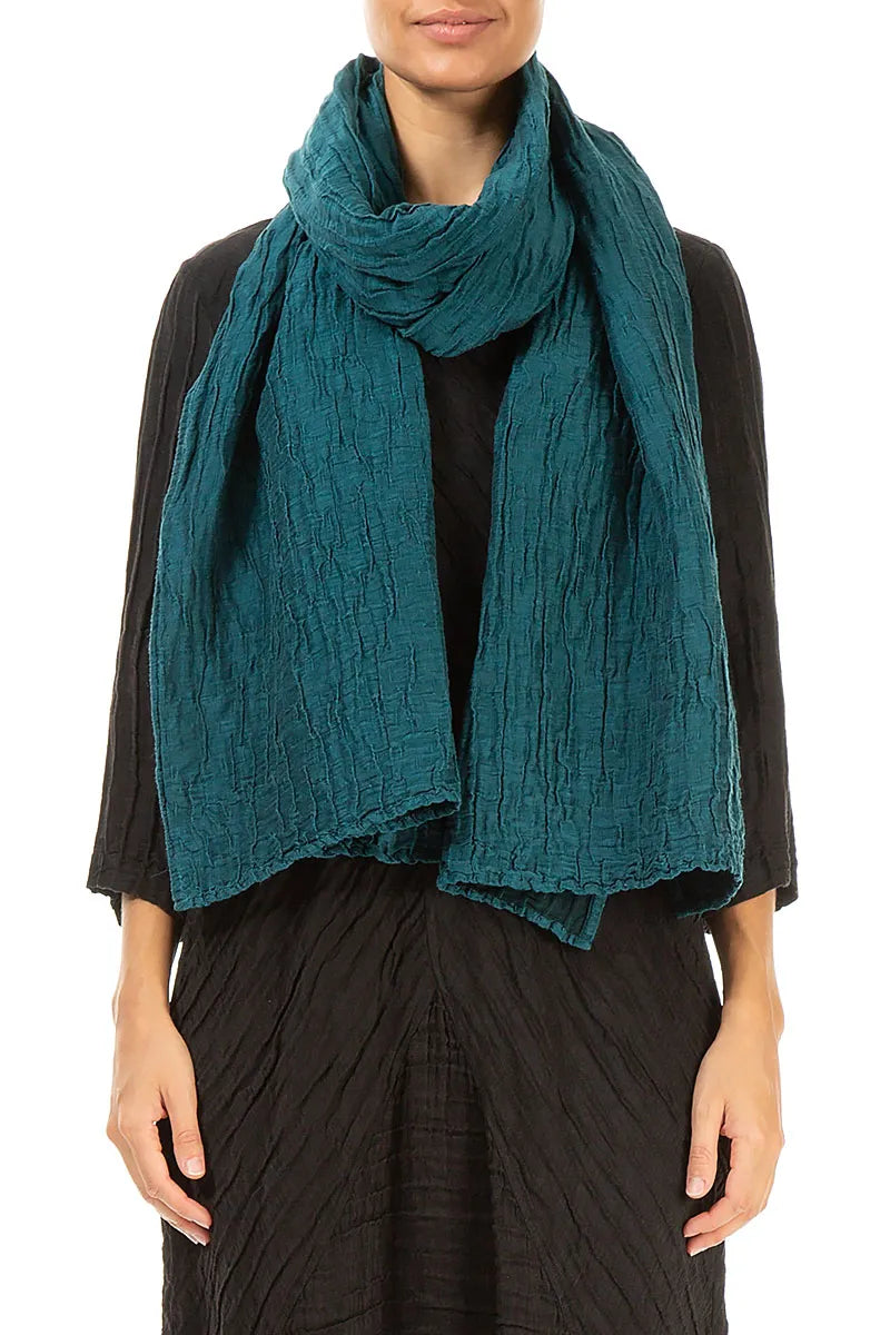Peacock Crinkled Silk Linen Scarf 1