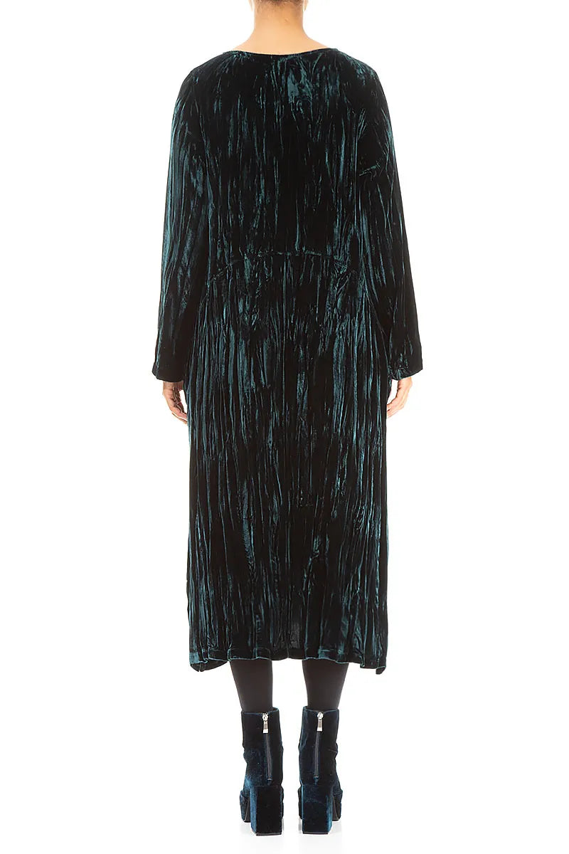Peacock Crumpled Silk Velvet Dress 2
