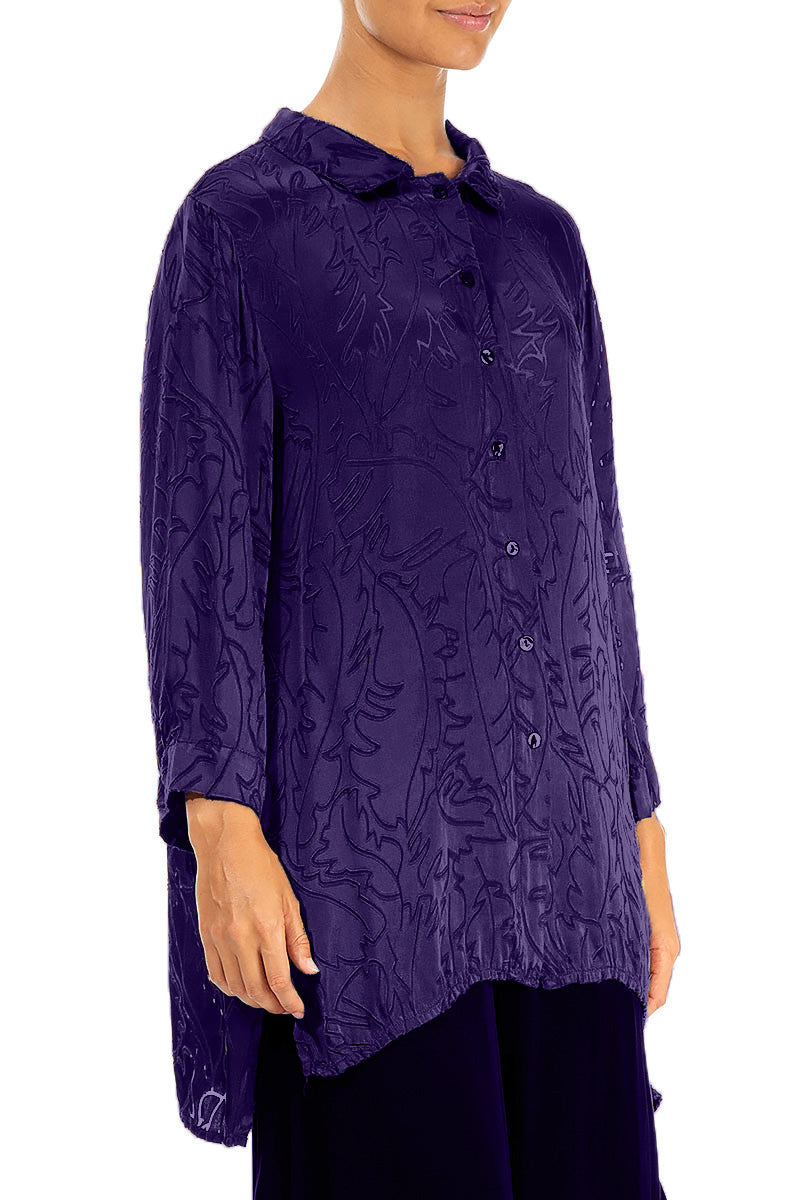 Royal Purple Devoré Feather Silk Shirt 3