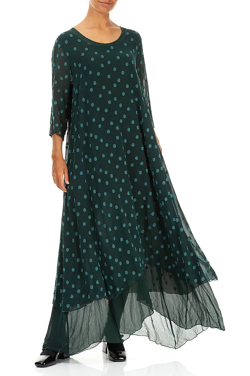 Layered Dotty Peacock Silk Dress 5