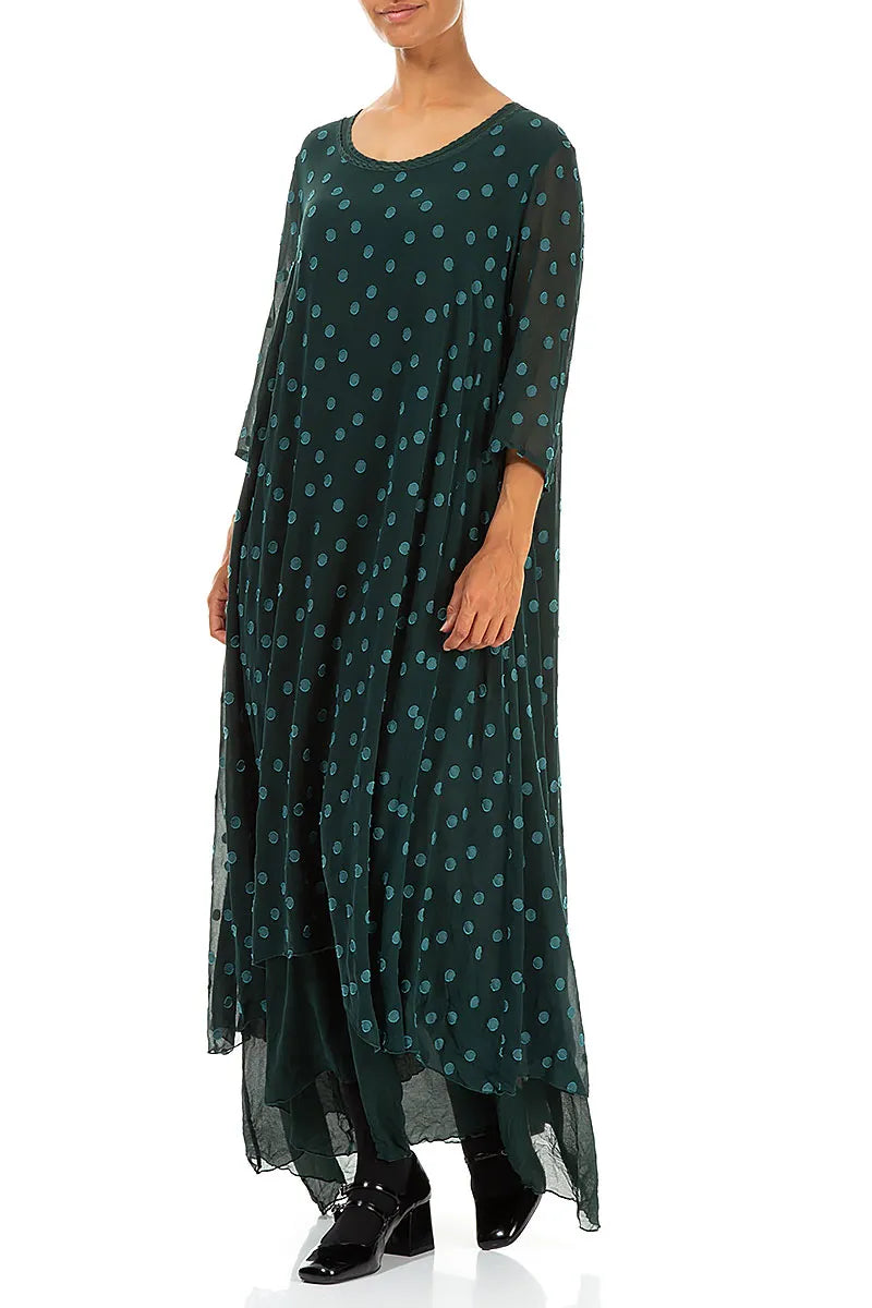 Layered Dotty Peacock Silk Dress 3