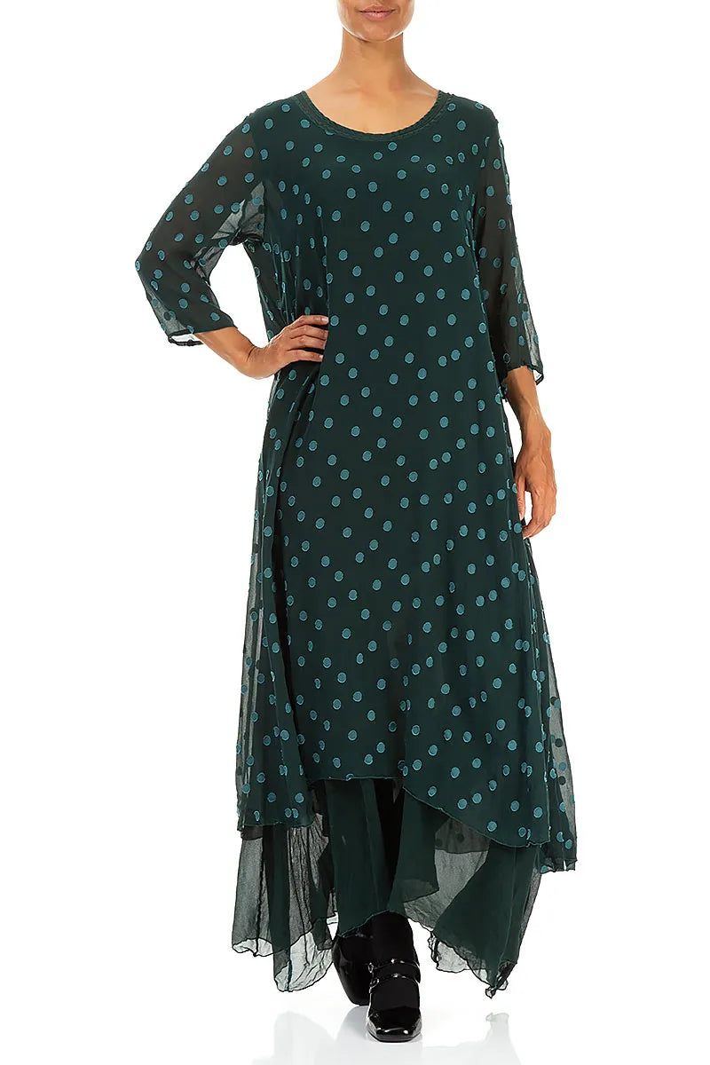 Layered Dotty Peacock Silk Dress 4