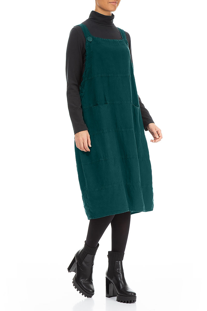 Peacock Linen Dungaree Dress 3