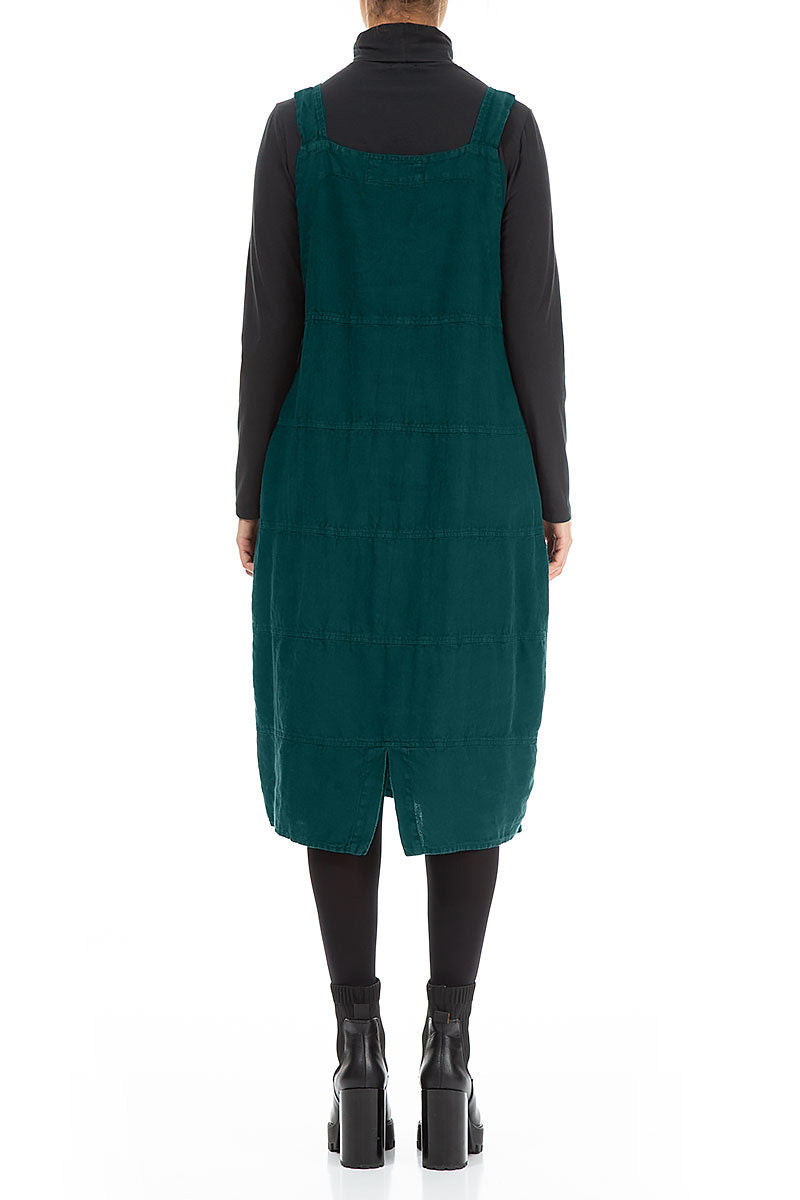 Peacock Linen Dungaree Dress 2