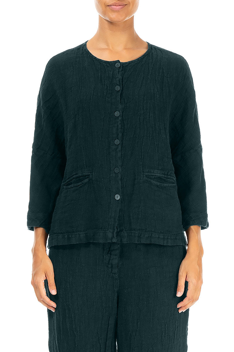 Peacock Mélange Linen Jacket Blouse 1