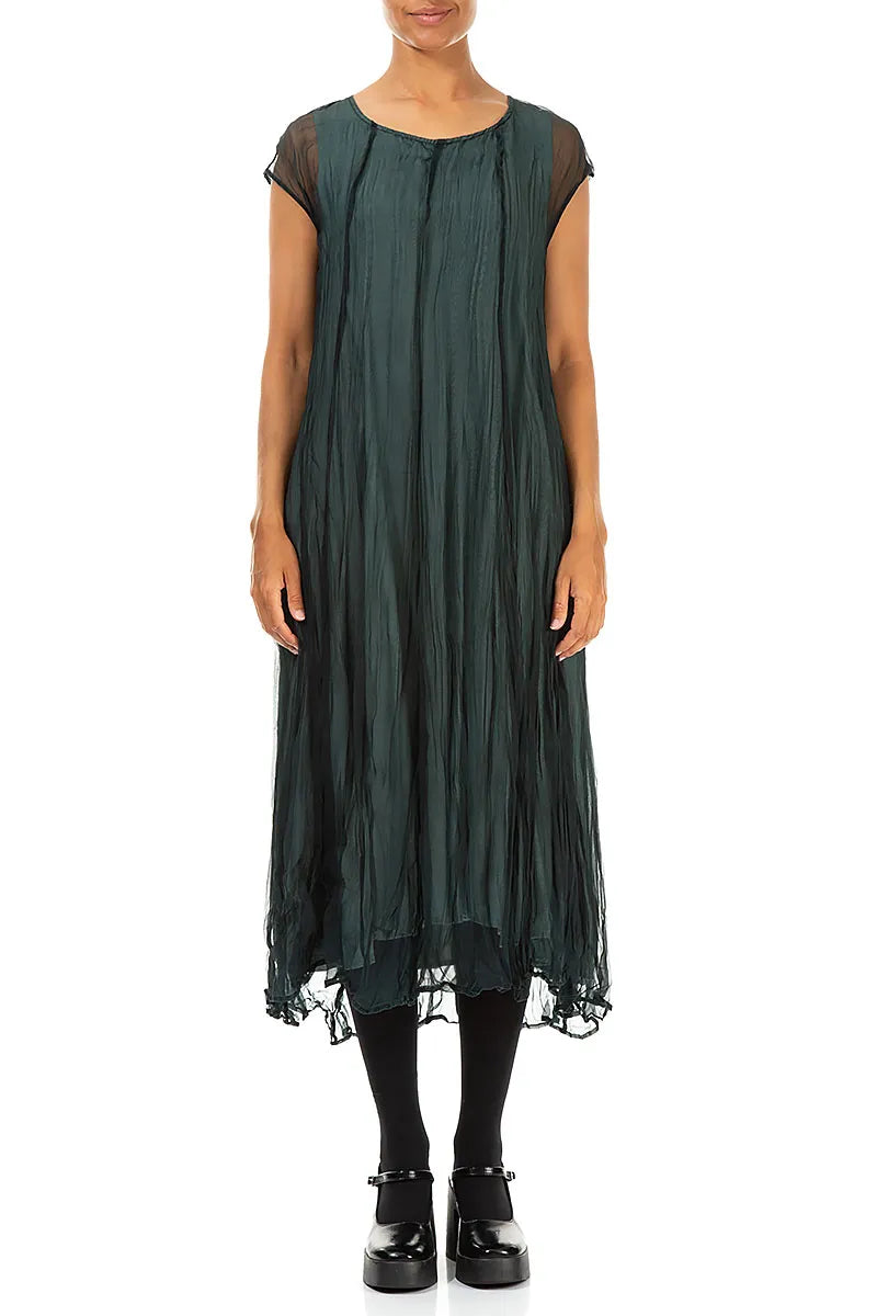 Peacock Crumpled Silk Chiffon Dress 2