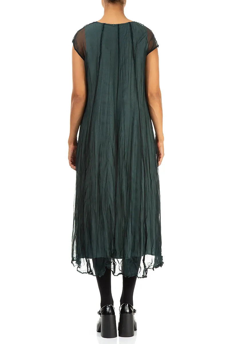 Peacock Crumpled Silk Chiffon Dress 2