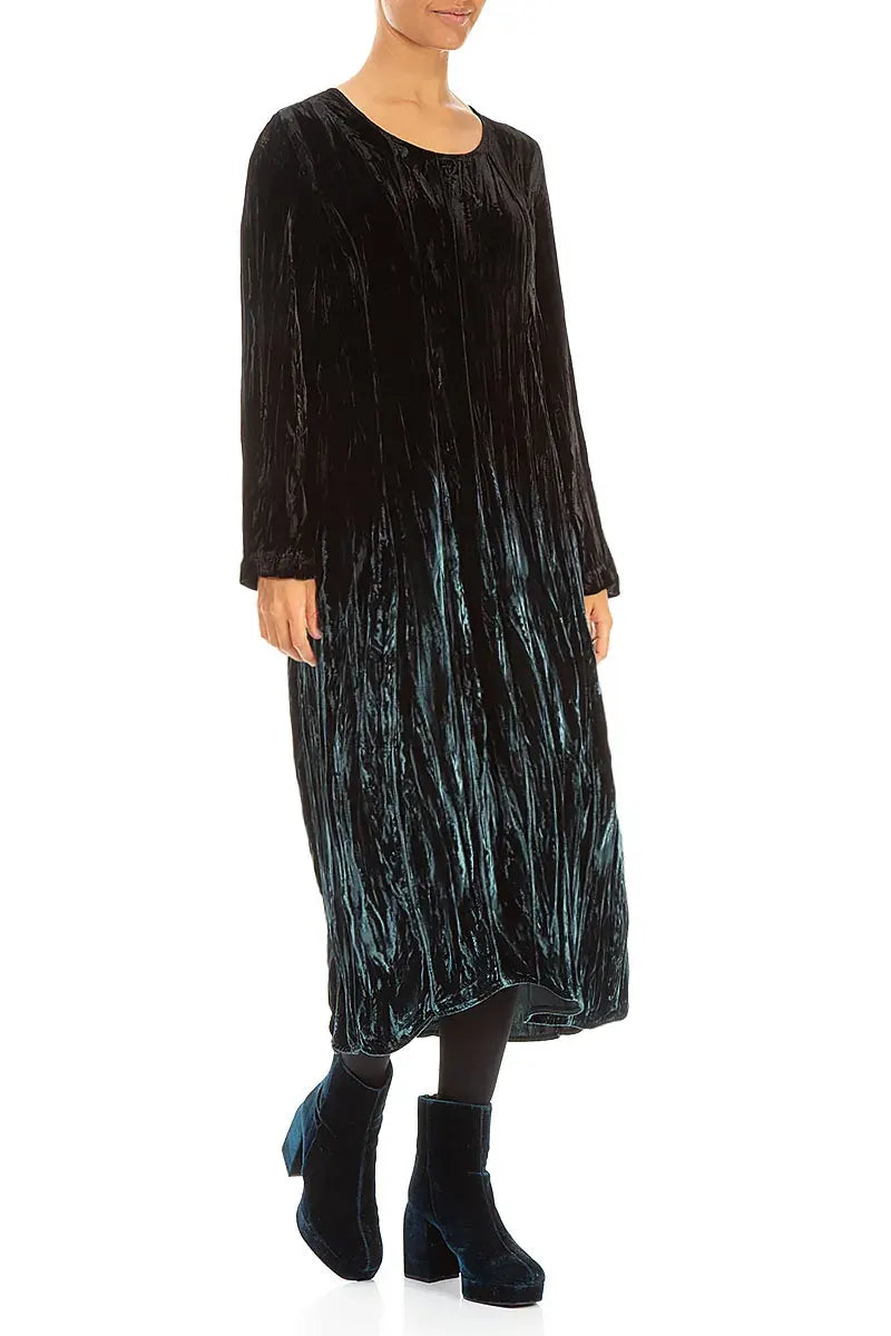 Peacock Silk Velvet Ombré Dress 3